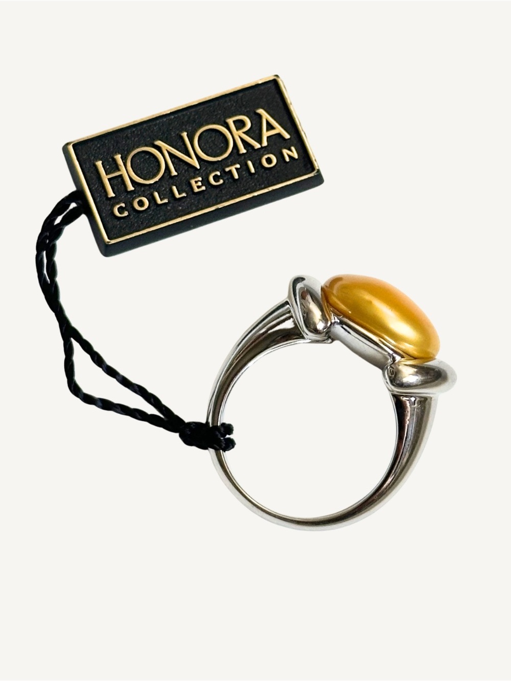 Honora Sterling Silver 15mm Golden Cultured Pearl Ring Size 8 NWT Original Box